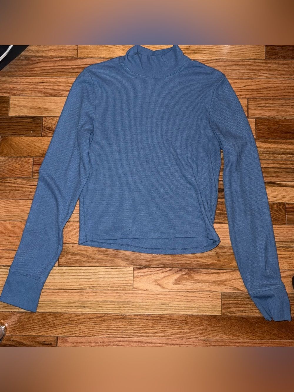 American Eagle Waffle Knit Turtleneck Crop Top Blue XL Long Sleeve Casual Crop